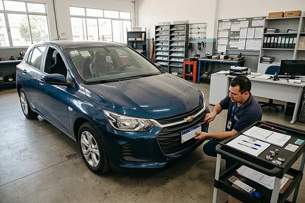 Carro sendo emplacado em um despachante em Erechim.