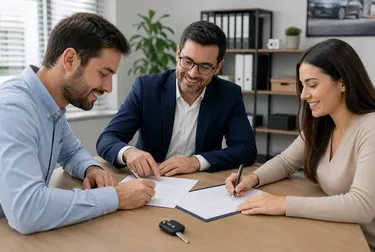 Consultor realizando transferência de veículo em ambiente de despachante.