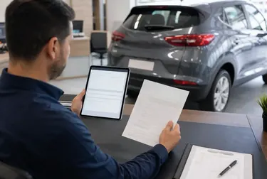 Profissional cuidando do licenciamento de veículos em um despachante.
