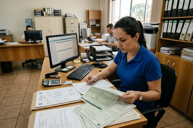 Profissional revisando documentos para licenciamento em despachante em Erechim.